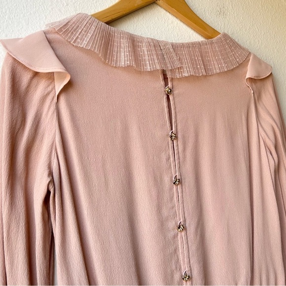 For Love & Lemons Evie Button Back Blouse Tan Nude Lace Trim Long Sleeve Sz XS - Picture 11 of 16
